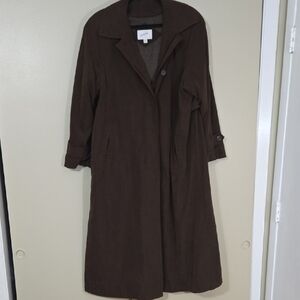 Vintage Jacqueline Ferrar Dark Brown Faux Suede Trench Coat Size 14